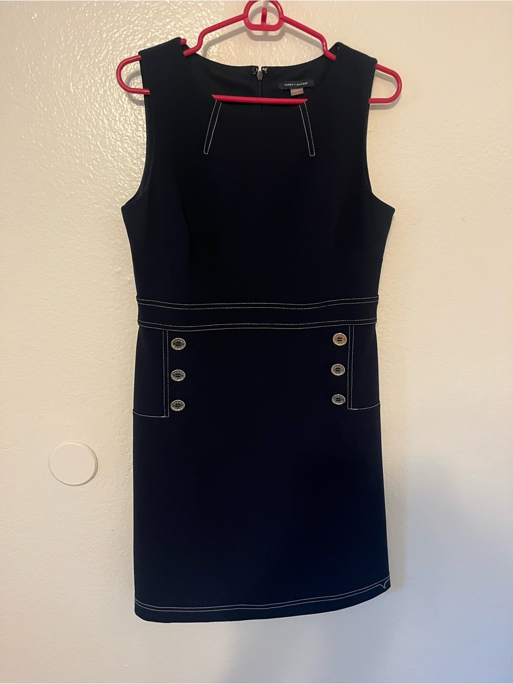 Tommy Hilfiger Navy Blue Sheath Dress with White Contrast Stitching